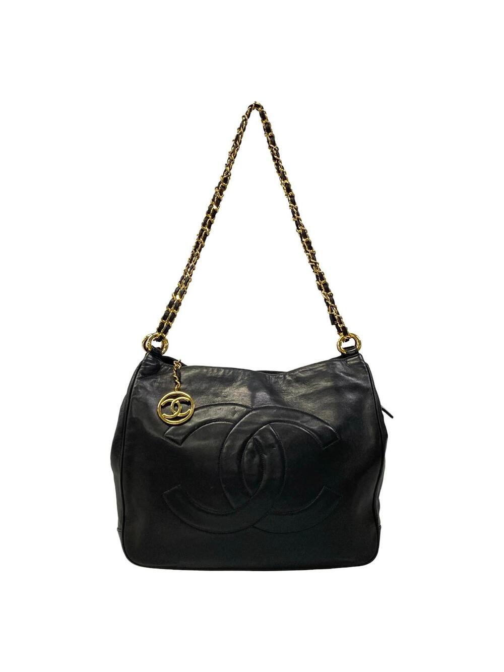 Chanel Black Lambskin Shoulder Bag Gold #343563C21B